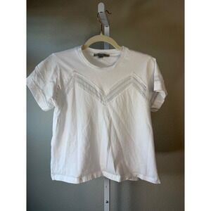 ALLSAINTS White Lace Trim V Neck T Shirt Top Womens Size Small S Organic Cotton